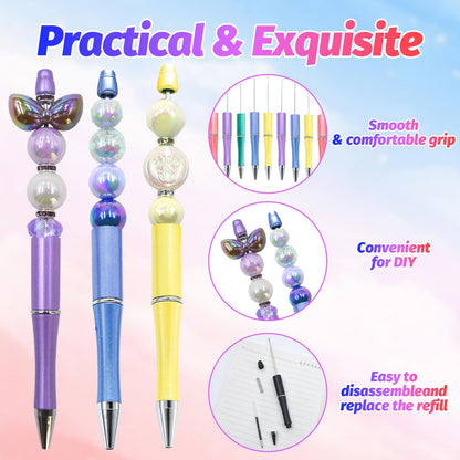 DASTTUIS 150 Pieces DIY Beadable Pen Kit – 50 Plastic Ballpoint Pens with Refills & Bags – School Supplies, Office Accessories & Decorative Items for Students & Teachers (Dreamy Soft Palette)