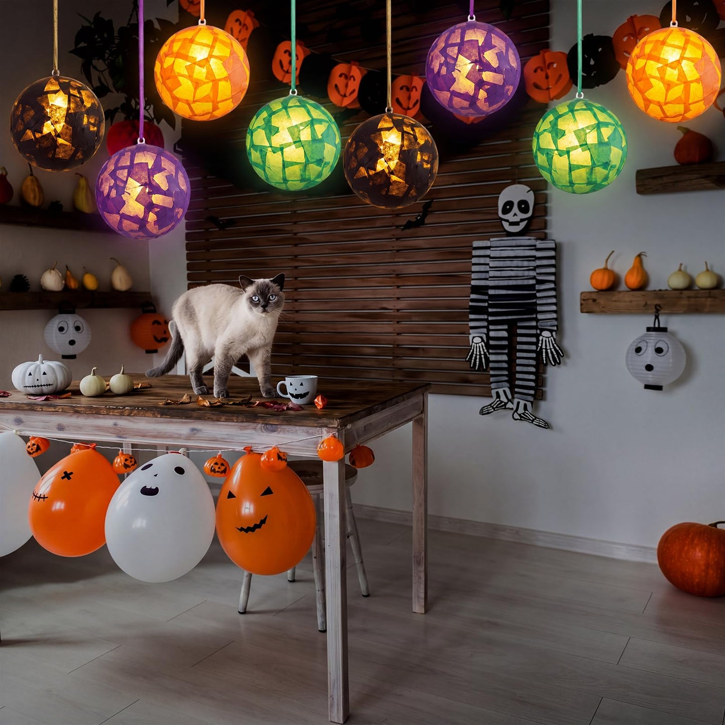 Simgoing 12 Sets Halloween Crafts with LED Candlelight DIY 3D Tissue Paper Lantern Hanging Decoration Suncatchers Lanterns Craft Kits for Halloween Party Decors Home Activity
