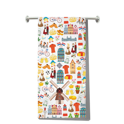 G2TUP Dutch Windmill Hand Towels Dutch Canal Houses Gifts Netherlands Kitchen Towels Tulips Dam Square Building Gifts Holland Culture Gift (Milkdanche kt)