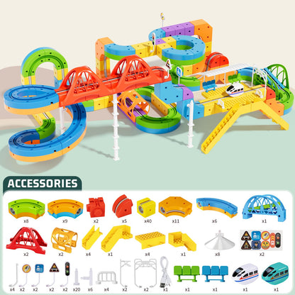 Wdebay Click Rail Electric Train Set 3D Magic Flexible Race Track for Kids 3 4 5 6 7 8 Years Old, Race Car Track with Anti-Gravity, Educational STEM Toy for Boys Girls Birthday (Ultimate Set)