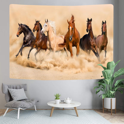 GOAOK Horse Tapestry, Galloping Wild Farm Animal Horse Running Western Desert on Mystic Sky Landscape Tapestry Wall Hanging for Bedroom Living Room Dorm Office Decor, 60X40In