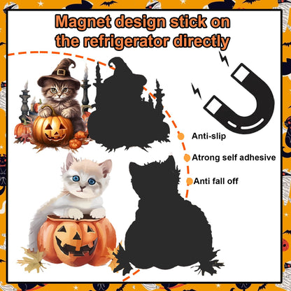 Cheerupp Halloween Cat Fridge Magnets, 12 Pieces Orange and Black Pumpkin Bat Refrigerator Magnetic Stickers Decals for Metal Door Locker Mailbox Car Decoration Supplies