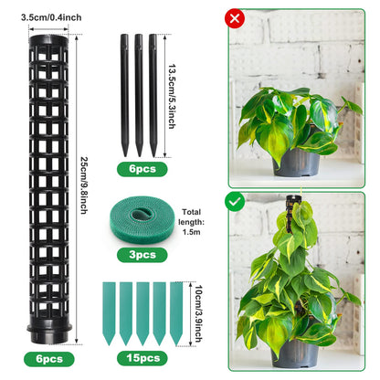 LangRay Moss Pole for Climbing Plants Monstera, Indoor Plant Supports, Plastic Moss Stick, Plant Stake for Garden, Extension Aid Climbing Rob (Black, 6pcs 10inch)