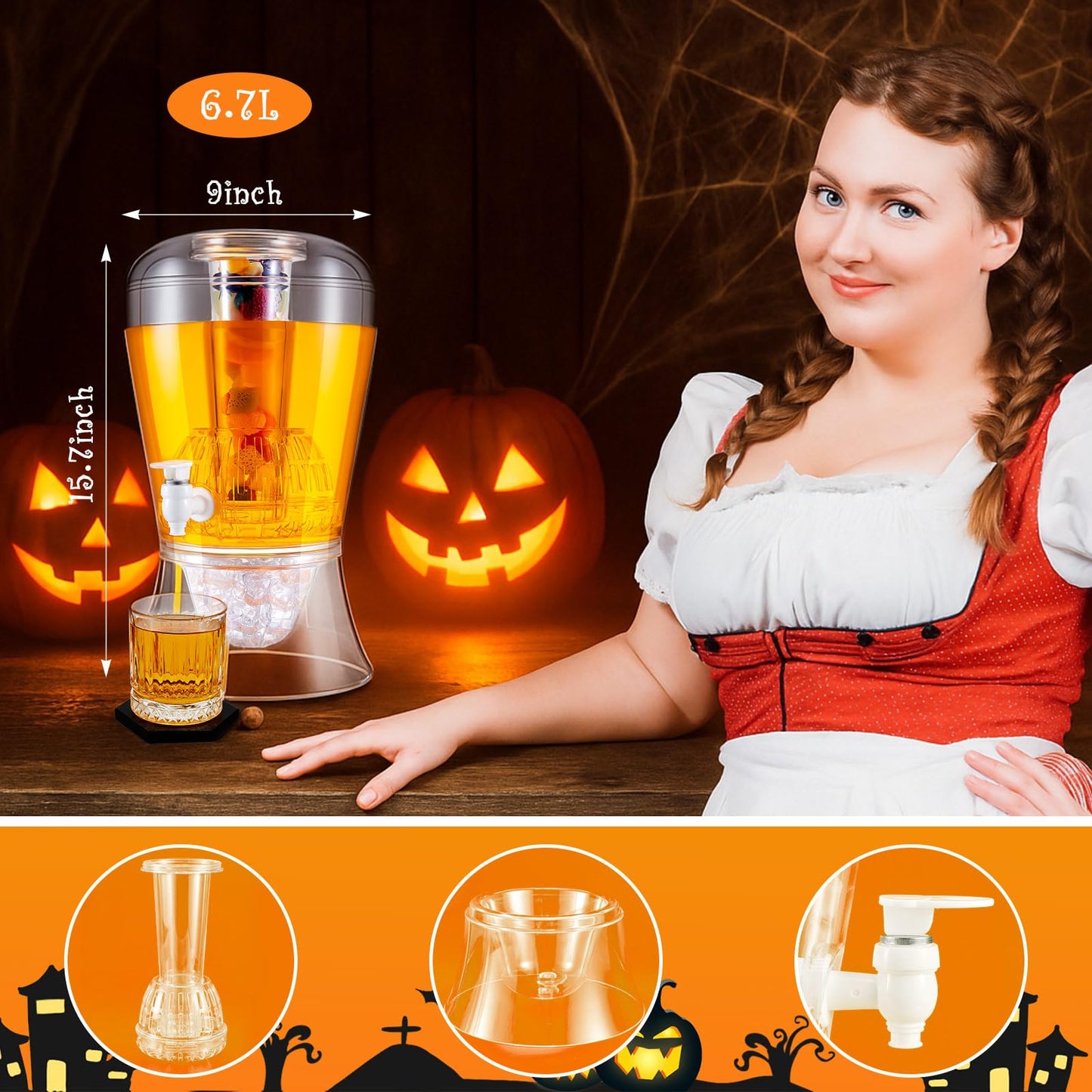 Maxcheck 2 Pcs Drink Dispenser for Parties, 1.8 Gallon Plastic Beverage Container with Ice Core and Spigot, Clear Countertop Water Pitcher, Iced Juice Tea Lemonade Coffee Milk, for Wedding Picnic Bar