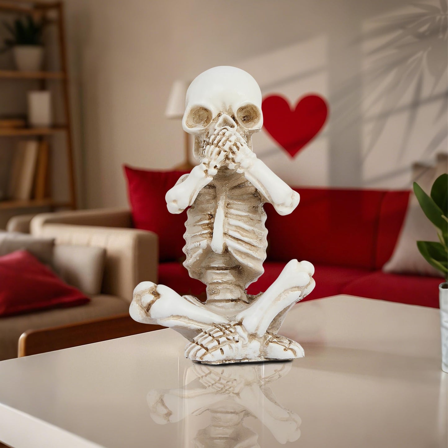 Joogour Skull Shelf Decor,Yoga Skeleton Figurine,Halloween Gothic Home Decor,Antique Silver Accent Statue,Collectible Figurines Set of 3 (White)