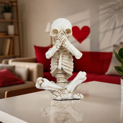 Joogour Skull Shelf Decor,Yoga Skeleton Figurine,Halloween Gothic Home Decor,Antique Silver Accent Statue,Collectible Figurines Set of 3 (White)