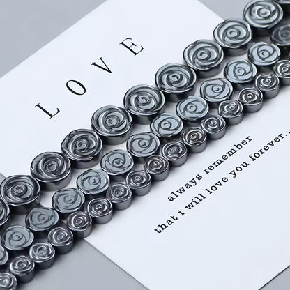 HAAMIIQII 40pcs 10mm Natural Black Hematite Loose Gemstone Beads Rose Flower Shape Spacer Stone Beads for Jewelry Making DIY Bracelets Necklaces Crafting