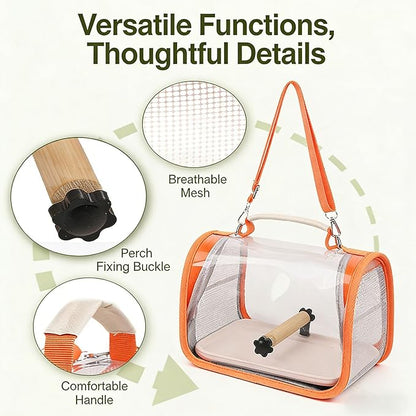 Portable Bird Travel Carrier Breathable Mesh Backpack with Perch Tray Clear View Lightweight Foldable Carrier for Small Parrots Parakeets Lovebirds (Yellow)