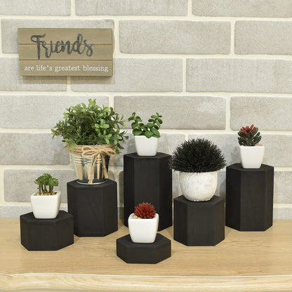 MOOCA Wooden 6 Pcs Hexagon Risers for Display Jewelry and Accessories Display Stand, Wooden Risers For Jewelry Figurine, Black Color