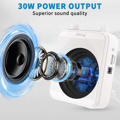 Giecy 30W Portable Voice Amplifier with Wired Microphone Headset, 2800mAh Rechargeable PA System Speaker Personal Microphone Speech Power Amplifiers Loudspeaker for Teachers/Metting/Tour Guide