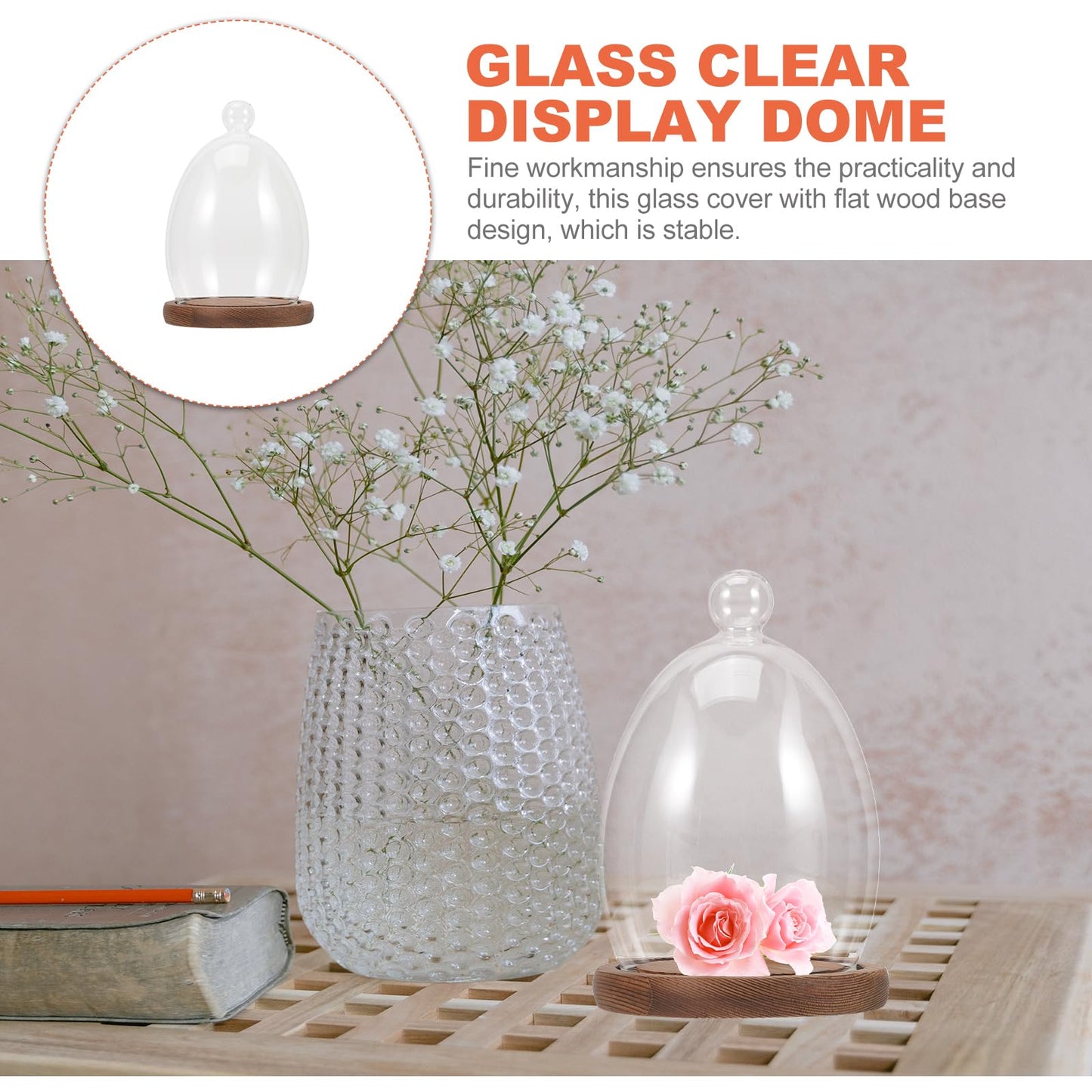 Abaodam Glass Display Dome Cloche with Wooden Base Glass Cloche Dome Display Showcase for Plants Dessert Cake Collectibles Figurine Flower Storage Christmas Party Favor Decoration
