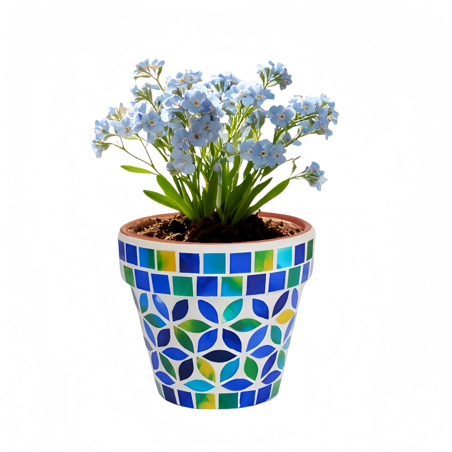 VOREEN Handmade Mosaic Planter, Small Terracotta Pot with Glass Mosaic Exterior and Drainage Hole, Decorative Indoor Outdoor Plant Pot for Succulents, Cactus, Desk, Shelf, Windowsill, Patio & Garden