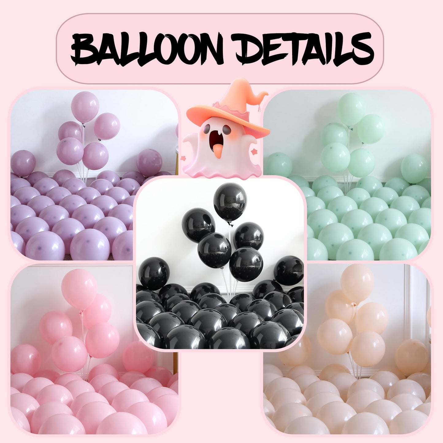 Halloween Balloon Arch Garland Kit, 139Pcs Dusty Purple Green Black Pink Balloons, Ghost Witch Hat Explosion Star Foil Balloons for Halloween Birthday Party Decorations