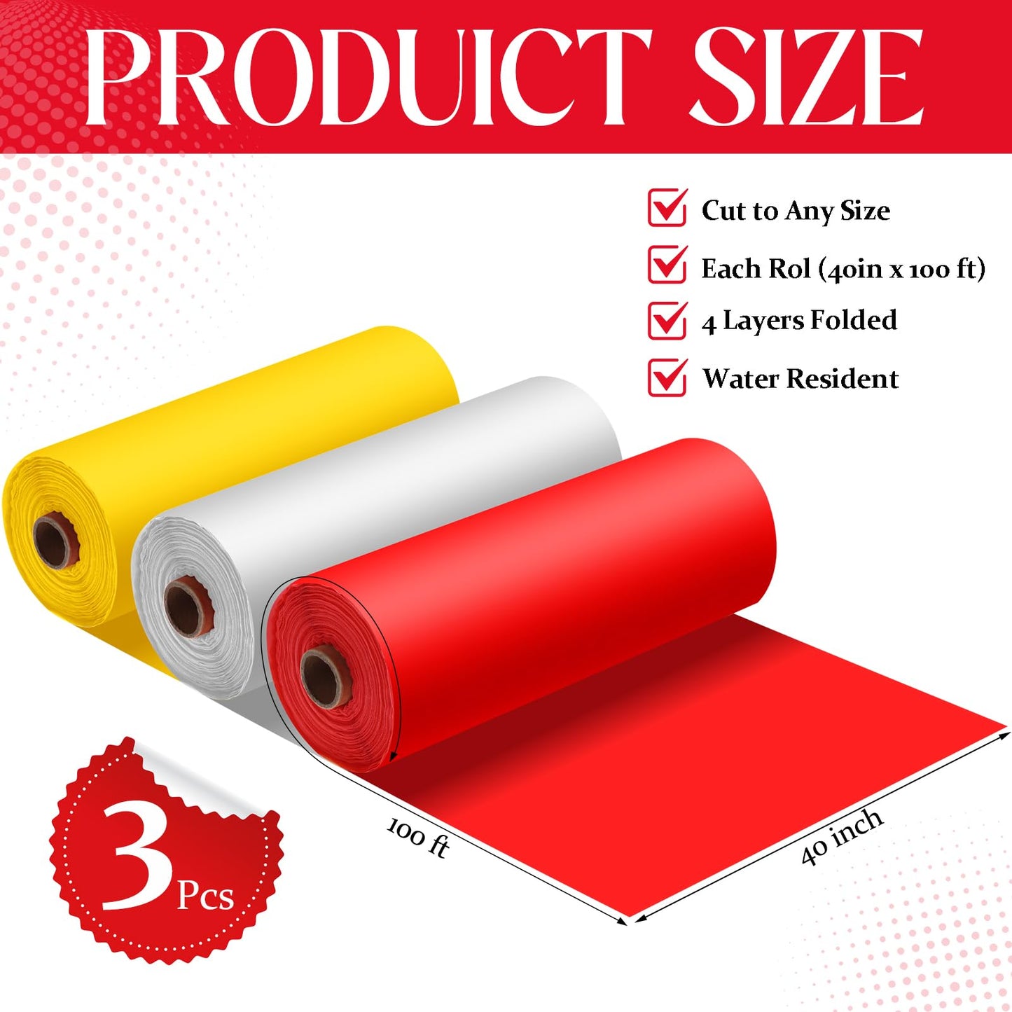 Blulu 3 Rolls 100' x 40'' Plastic Tablecloths Carnival Theme Party Decorations DIY Circus Tent Halloween Carnival Supplies for Circus Clown Party Ceiling Backdrop Curtains Decor(Red Yellow White)