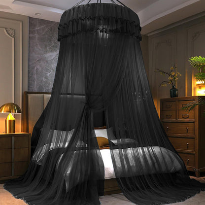 Kertnic Mosquito Net Bed Canopy for Girls, Princess Canopy Bed Curtain Fine Sheer Mesh Dome Bed Canopies, Girls & Adults Lace Tent for Twin Full Queen King Bed (Black)