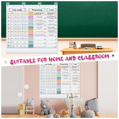 BOHEMIABY Visible Learning Classroom Pocket Chart - Reusable Dry Erase Study Goals Board, Motivational Incentive Chart for Learning Goals, Behavior Tracking & Centers Rotation, Homeschool(White)