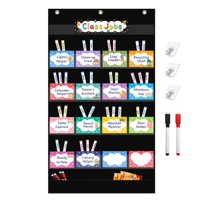 REGELETO Class Jobs Pocket Chart with 17 Pockets and 2 Storage Bags,Class Management Educational Pocket Chart Teacher's Helper Size: 32.6" L x 19.6 H inch Bulletin Board for Classroom (Black)