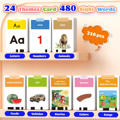 HOMESTEC Toddler Talking Flash Cards with 216 Double Sided Cards for Speech Therapy Learning for Ages 3 to 6 Featuring 24 Themes Short Sentences Real Sounds and Stories Birthday Gifts for Kids