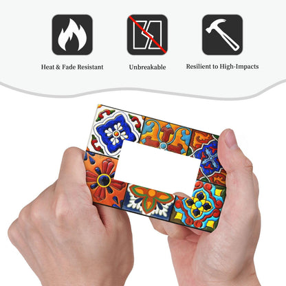 Wpshijia Decorative Outlet Covers Modern Red Mexican Talavera Morocco Ceramic Pattern 1 Gang Single Decora GFCI Device Light Switch Cover Plate 1 Rocker Wall Plate Jumbo Faceplate for Bathroom