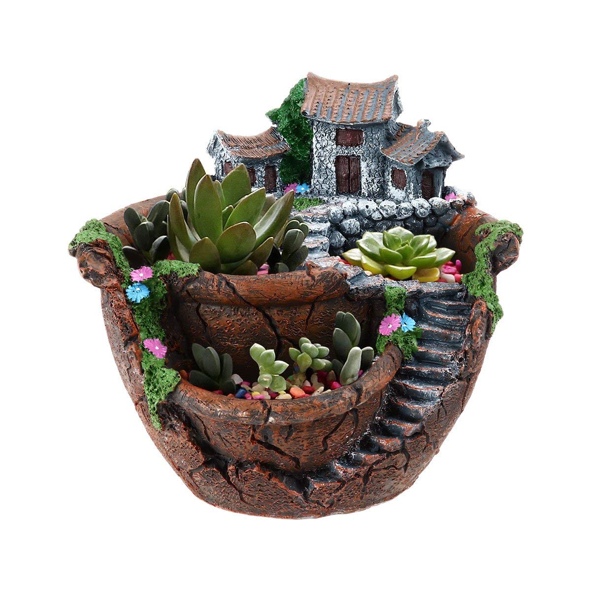 wdcfxy Creative Fairy Garden Flower Pot, Plant Pot, Succulent Plant Flower Pot Rack - Hanging Design Suitable for Home, Office, and Garden Decoration (Orange)