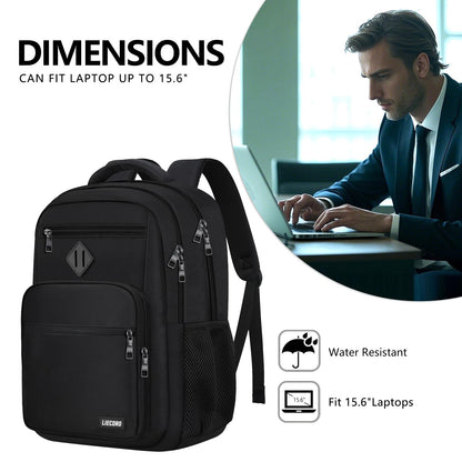 LIECDRO Black Backpack for Men, School Backpack for Boys Teens,15.6 inch Laptop Back Pack with Reinforced Straps, Backpacks for School Business Work College Travel, College Book Bag, Bookbag
