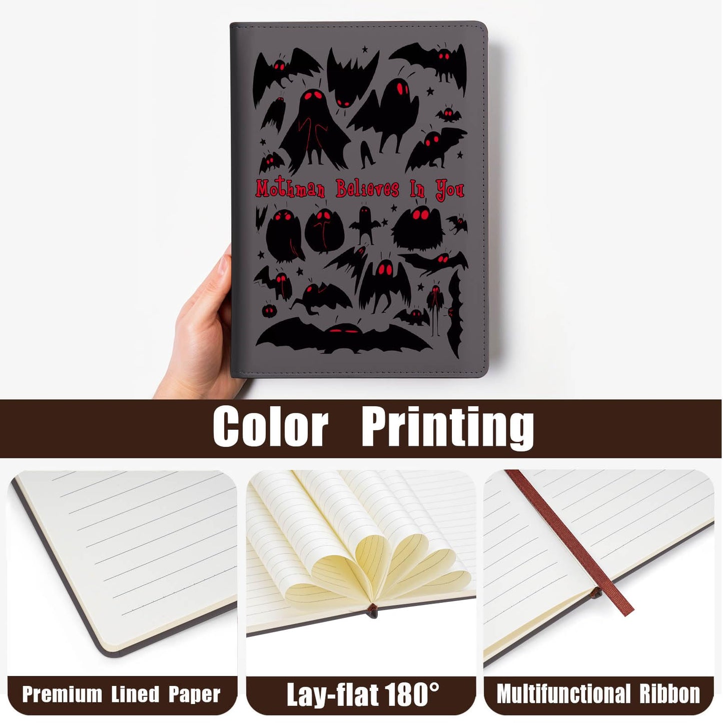 WHLBHG Mothman Leather Notebook Mothman Cryptid Creature Gifts Believes In You Travel Journal Moth Insect Witch Spooky Monster Creepy Weird Notebook (Journal-Mothman Believes)