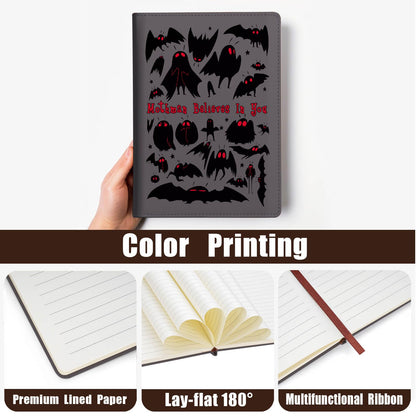 WHLBHG Mothman Leather Notebook Mothman Cryptid Creature Gifts Believes In You Travel Journal Moth Insect Witch Spooky Monster Creepy Weird Notebook (Journal-Mothman Believes)