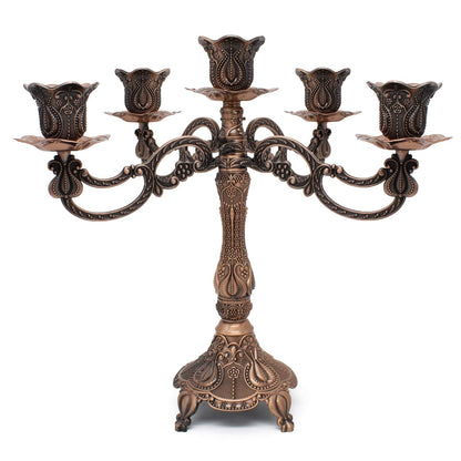 Dorlotou Metal Candelabra 5-Candle 10.1 Inch Tall Candle Holder Stick for Home Wedding Event and Party Festival,Red Bronze