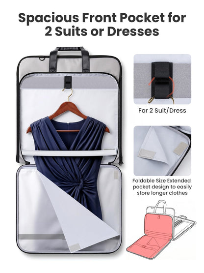 Mancro Garment Bags for Travel, Suit Bag Travel Fits 5 Suits with Shoe Pocket, Wrinkle Free Carry on Garment Bags for Hanging Clothes with Luggage Sleeve, Waterproof Suit Garment Bag for Men Women