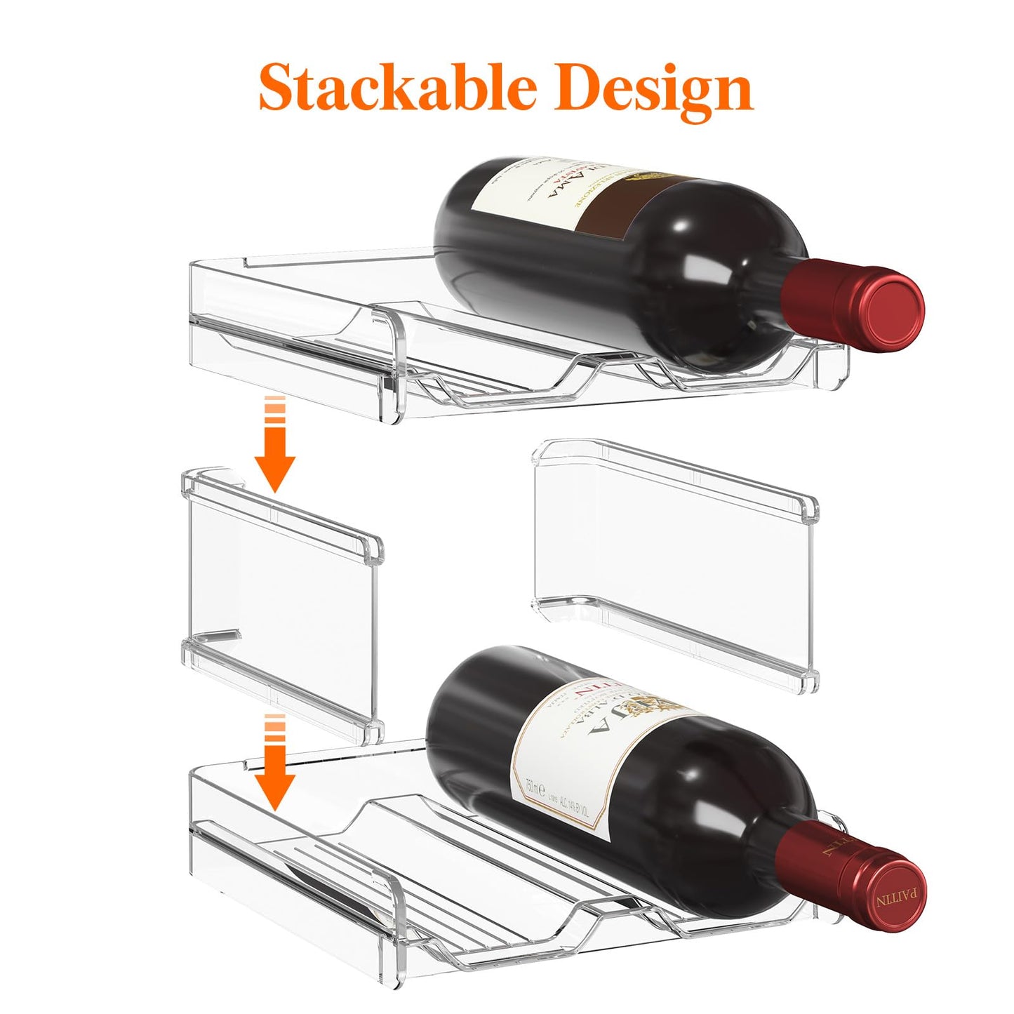 Lifewit Plastic Stackable Wine Rack for refrigerator, Cabinet, Countertop,Wine Bottle Holder, Water Bottle Organizer for Fridge, Pantry, Hold 4 Bottles