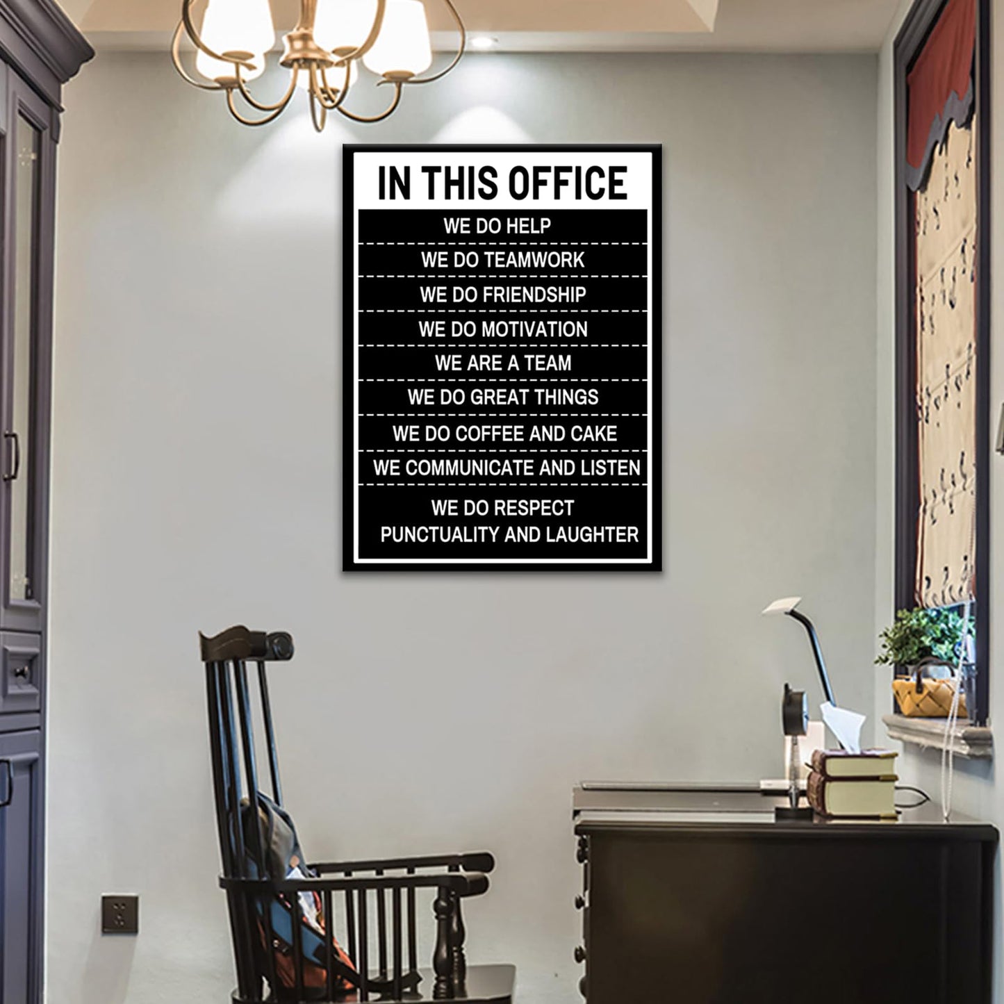 YSPCSUN Inspirational Posters for Office, In This Office Teamwork Quote Canvas Poster Single Panel Wall Decor for Home Office Classroom, Framed Canvas Art, 24x18inch