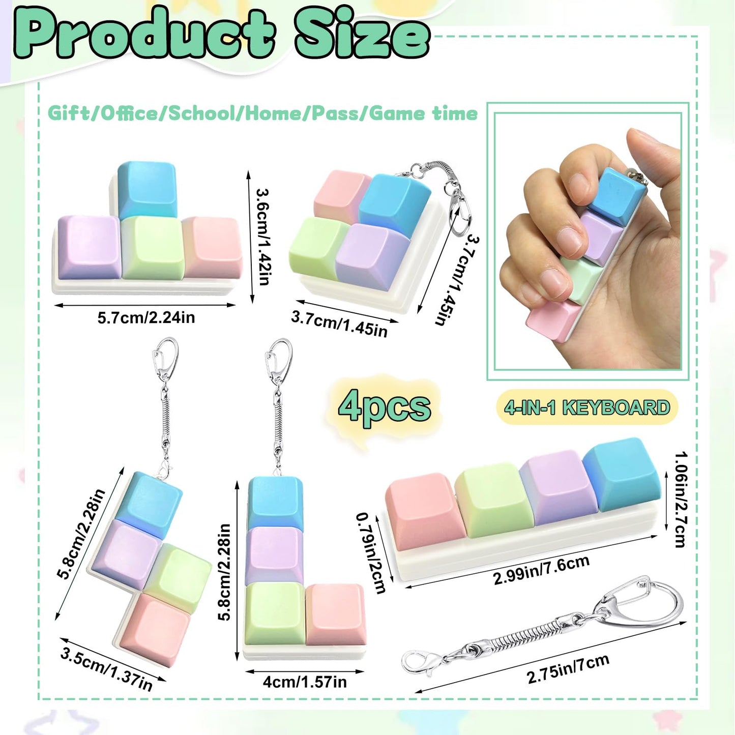 5 Pcs Keyboard Fidget Toy,Mechanical Key Board Button Clicker Keychain,Keycap Clicky Stress Relief Gift Office Toy to Pass The Time(Macaron Colors)