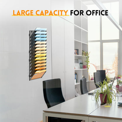 SUPEASY 14 Tier Wall File Organizer, Hanging Wall Mounted Mail Organizer with Label Slots, Metal Mesh File Holder Magazine Rack for Office, Home, School or Classroom, Black