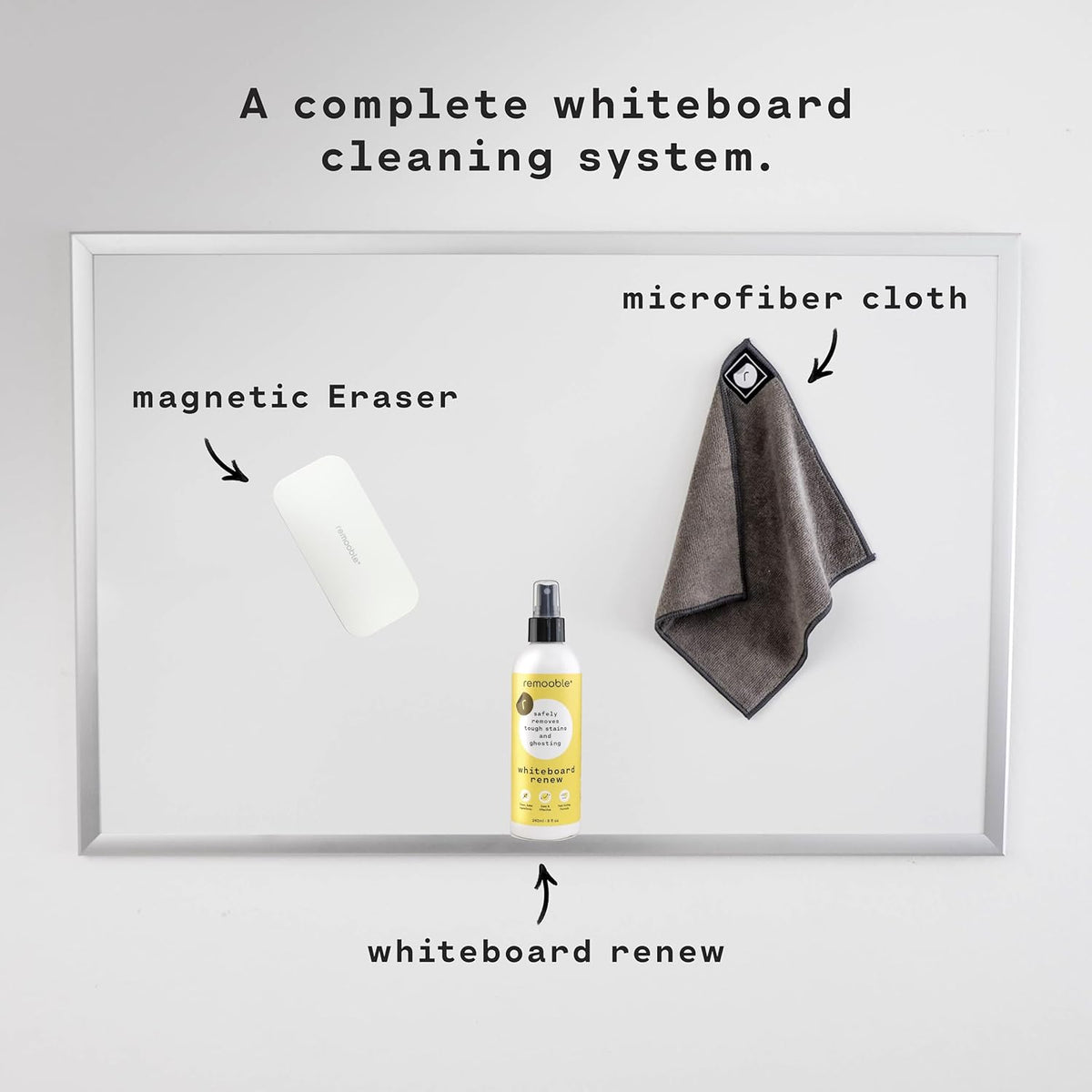 Remooble Dry Erase Whiteboard Cleaner Spray - Safely Removes Tough Stains and Ghosting (6 Pack)