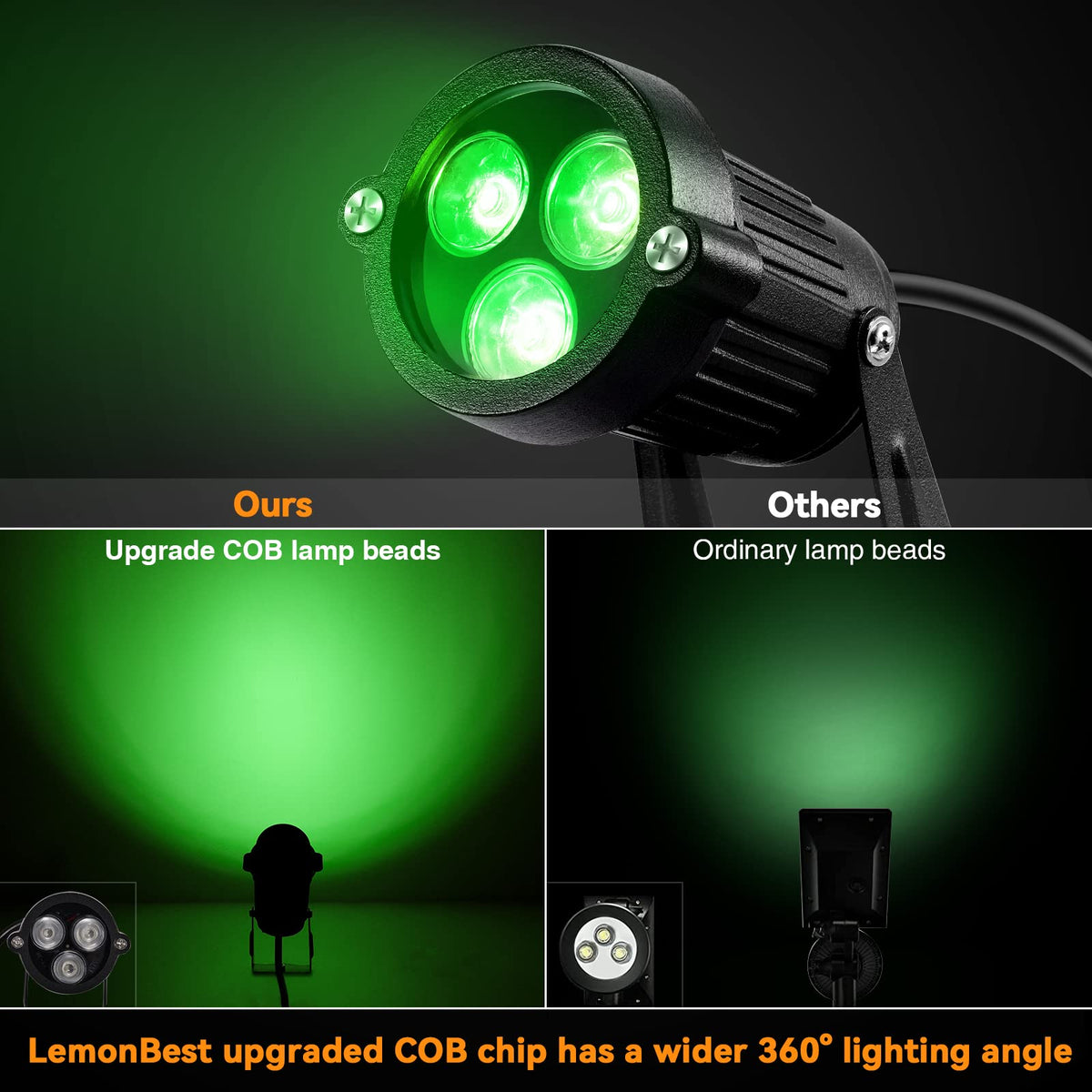 LemonBest Outdoor Water-Resistant LED Lawn Garden Landscape Lamp Wall Yard Path Patio Lighting Spot Lights Green AC Spiked Stand with Power Plug (1)