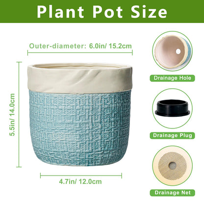 Teagas Ceramic Pots for Plants - 6 Inch Plant Pot for Indoor Succulent Plants, Round Planters with Drainage Hole, Decorative Flower Pots, Garden House Room Decor, Gardening Gifts for Women, Blue