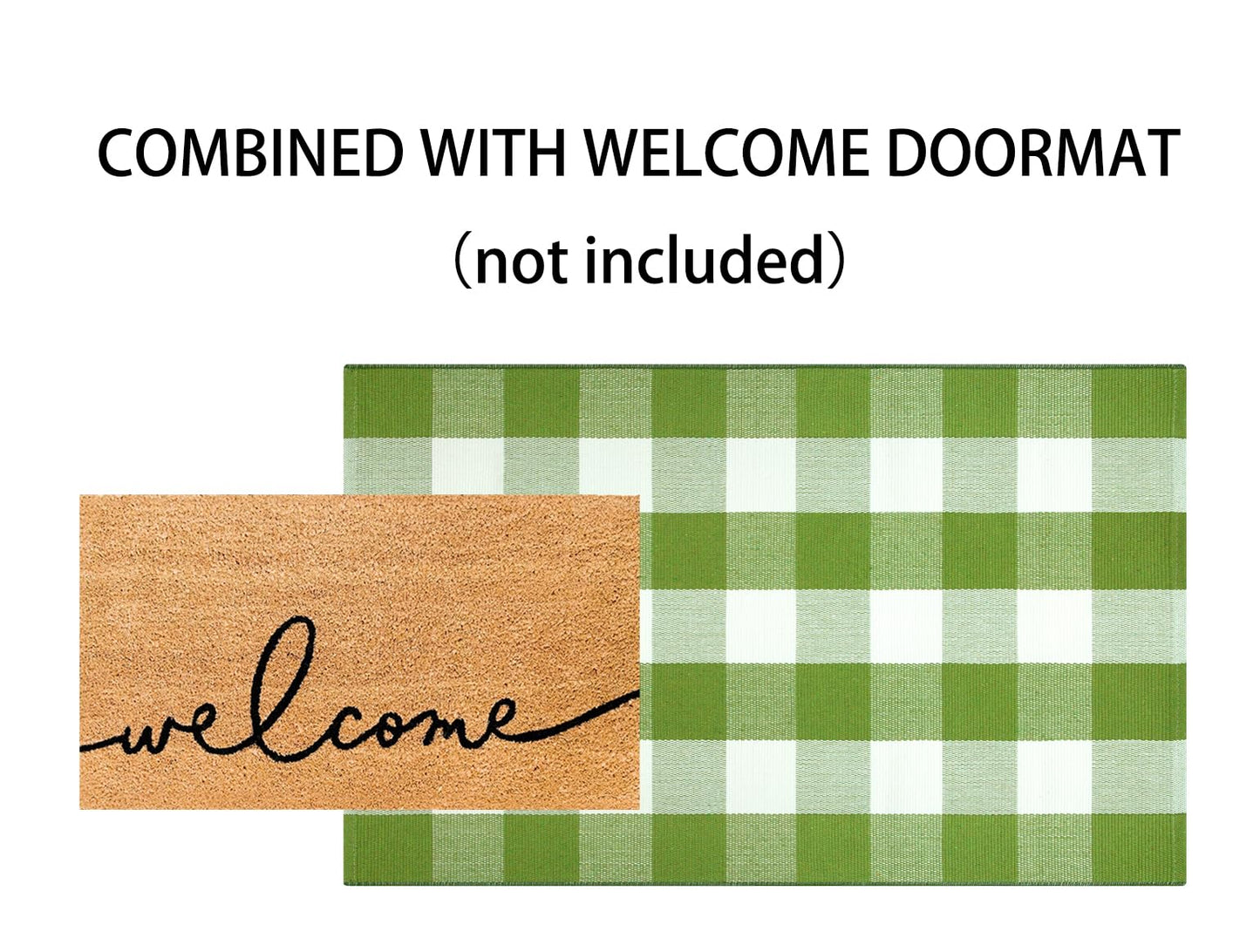 Green and White Outdoor Rug 27.5''X 43.3'' Buffalo Checked Porch Rug Cotton Woven Washable Layering Door Mat for Welcome Door Mat Porch Entryway Bedroom Living Room