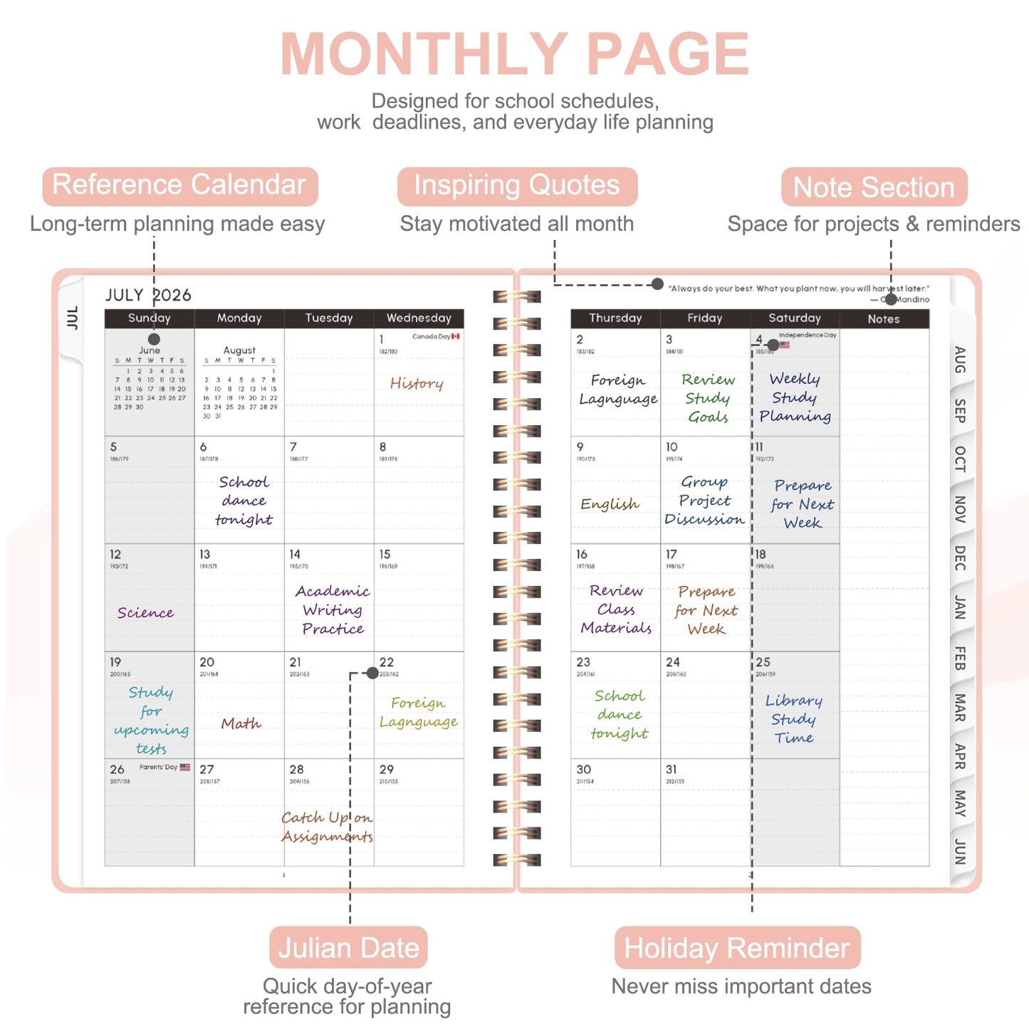 Planner 2026-2027, Weekly and Monthly Academic Planner, July 2026 - June 2027, Hardcover Calendar Agenda Book for School Year Planning, School Supplies for Teacher and Student, A5(6.3'' x 8.5'')