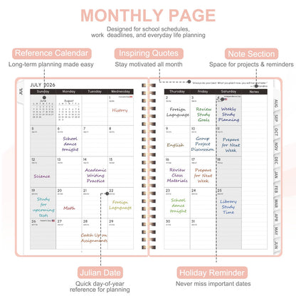 Planner 2026-2027, Weekly and Monthly Academic Planner, July 2026 - June 2027, Hardcover Calendar Agenda Book for School Year Planning, School Supplies for Teacher and Student, A5(6.3'' x 8.5'')