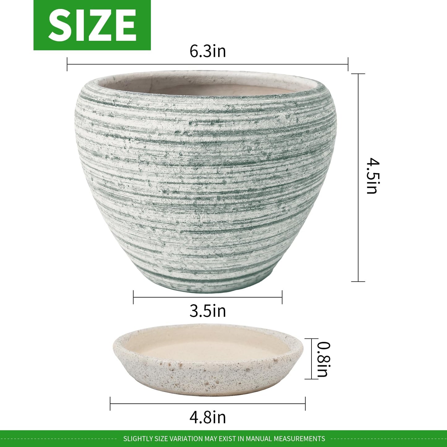 Deep Dream 6 Inch Plant Pots- Ceramic Planter Pot with Drainage Hole and Saucer, Round Flower Pot for Indoor Outdoor Succulent, Snake Plants and Cactus, Brushed Green
