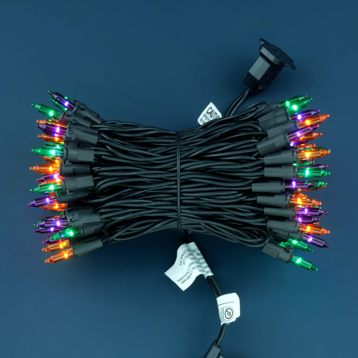 YULETIME 100 Orange Green Purple Halloween String Lights, 33 ft Black Wire