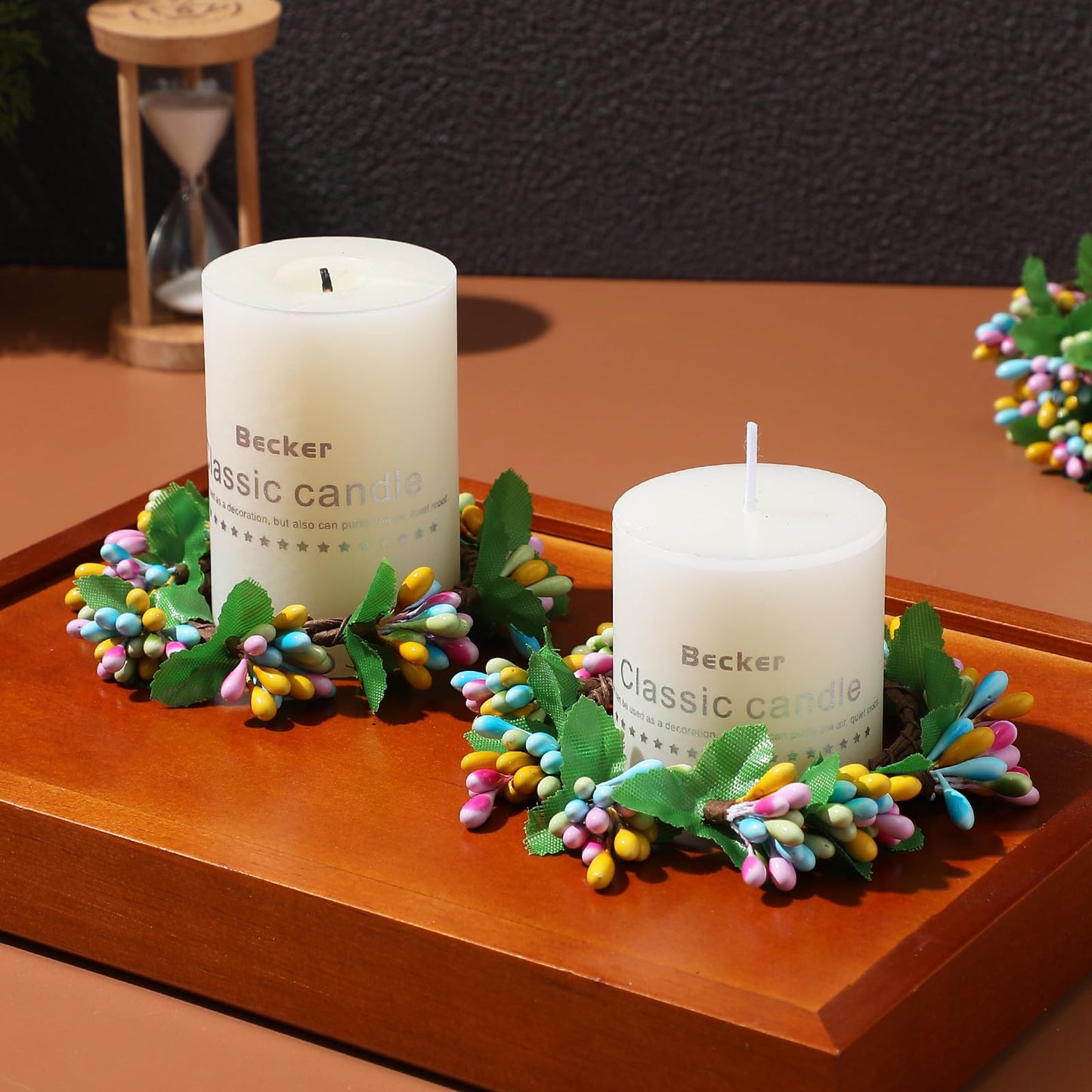 Yardwe 4 Pcs Easter Candle Rings Wreaths Artificial Spring Mini Pip Berry Wreath for Pillar Candles Rustic Farmhouse Table Centerpiece Kitchen Cabinet Decor Ring Holder