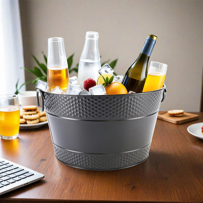 Ice Bucket for Parties Galvanized Beverage Tub, Drink Buckets Galvanized Bucket with Handles for Wine Beer Champagne Cocktails for Catering Bars(Black-1PC)