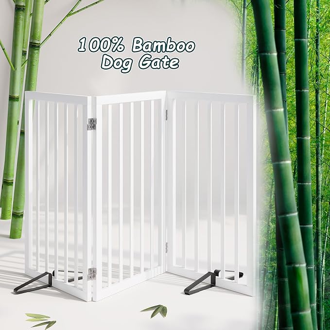 Semiocthome Freestanding Dog Gate 32" Tall, 3-Panel Foldable Dog Gates for Doorways Stairs House, Pet Gate Indoor with 2 Metal Stands, White