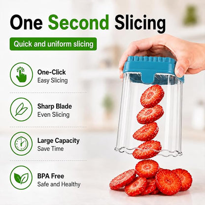 CUNSENR Strawberry Slicer, Fruit Slicer Cup with Stainless Steel Blades, Detachable Strawberry Cutter & Fruit Cutter for Strawberries, Banana, Egg, Cucumber, Mushroom, Quick Meal Prep - Blue