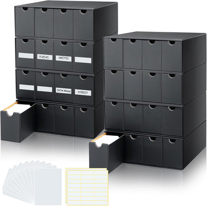 Cholemy Trading Card Storage Box 15000+ with 70 Cardboard Storage Divider, Label Sticker for Collection Compatible with TCG, Sport Cards(8 Row, 4 in A Row,Black)