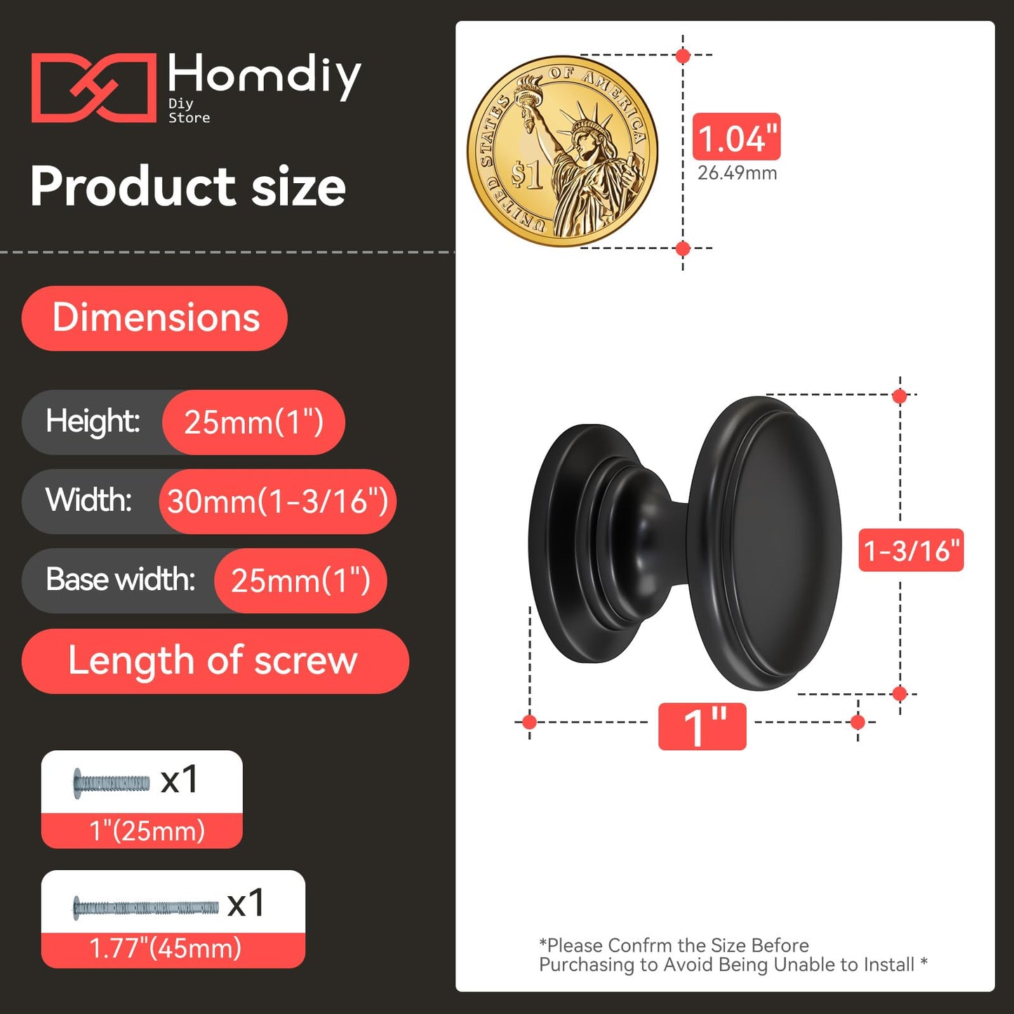 homdiy 20 Pack Black Cabinet Knobs Matte Black Drawer Knobs Kitchen Hardware for Bathroom, Cupboard, Furniture