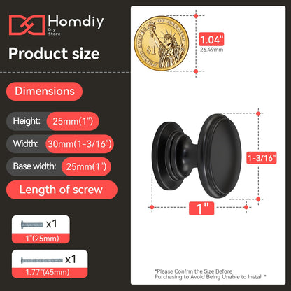 homdiy 20 Pack Black Cabinet Knobs Matte Black Drawer Knobs Kitchen Hardware for Bathroom, Cupboard, Furniture