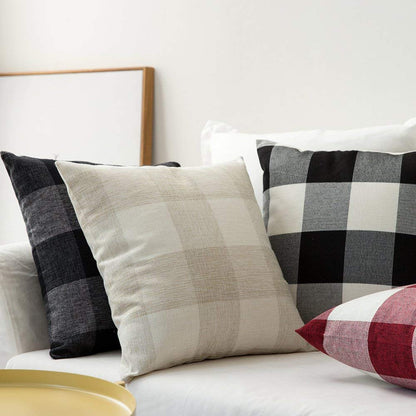 MIULEE Halloween Pack of 2 Farmhouse Buffalo Check Plaids Linen Throw Pillow Covers Soft Soild Decorative Home Decor Outdoor Cushion Case for Sofa Bedroom 18 x 18 Inch, Black and White