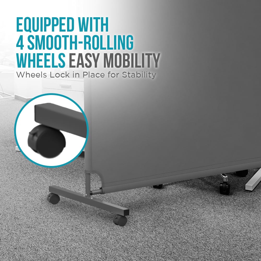Steel-AID 50-inch Rolling Privacy Room Divider - Freestanding Office Wall Partition with Non See-Through Blackout Screen - Sturdy & Durable Iron Frame - Rolling Wheels - Black, White, Gray & Blue